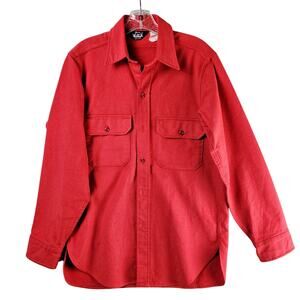 Woolrich Flannel Shirt Men Med Long Sleeve Red Heavyweight Chamois Vintage